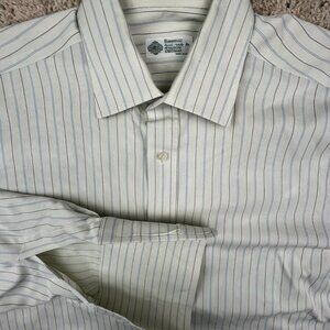 Borrelli For Borgdorf Goodman Italy Long Sleeve Blue Stripe Button Up Shirt 16.5